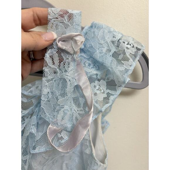 Vintage 1970s ILGWU Union Made Blue Lace Ruffle Sleeveless Maxi Dress USA - Picture 4 of 9